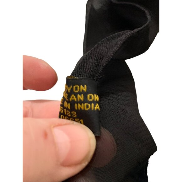 Vintage Sheer Rayon w Black Glass Bead & Sequin Art Scarf India Rolled Edge NICE - Picture 4 of 7